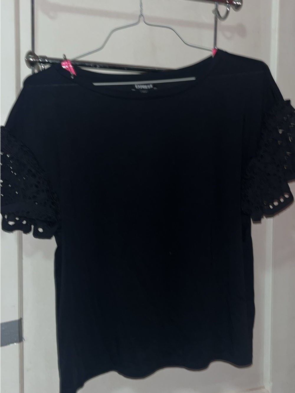 Express Black Short Sleeve Eyelet Top